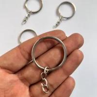 حلقه سرکلیدی تخت زنجیر دار نقره ای 3 سانتی بسته 100 عددی بدون اتصال (جاکلیدی محکم)